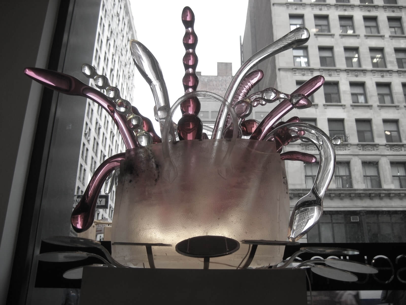 Dildos bouquet at the museum of sex showing glass sex toys.