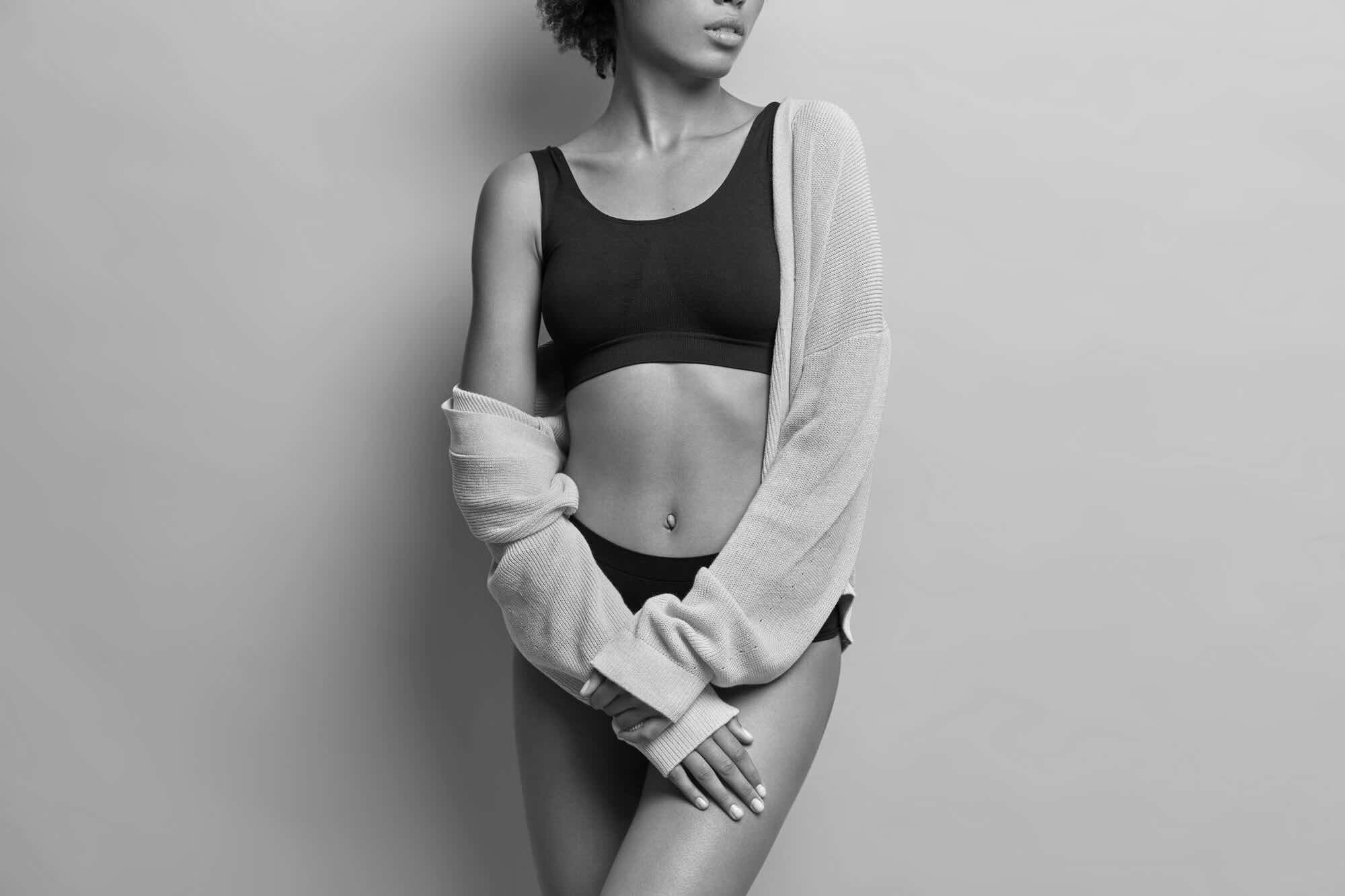 Woman wearing crotchless panties