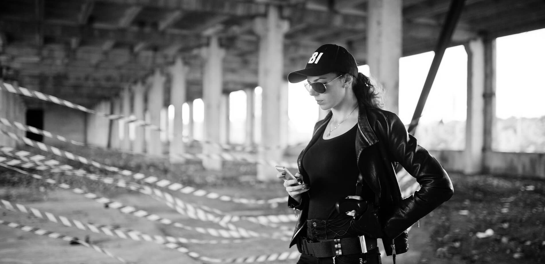 Woman wearing a sexy police costume.