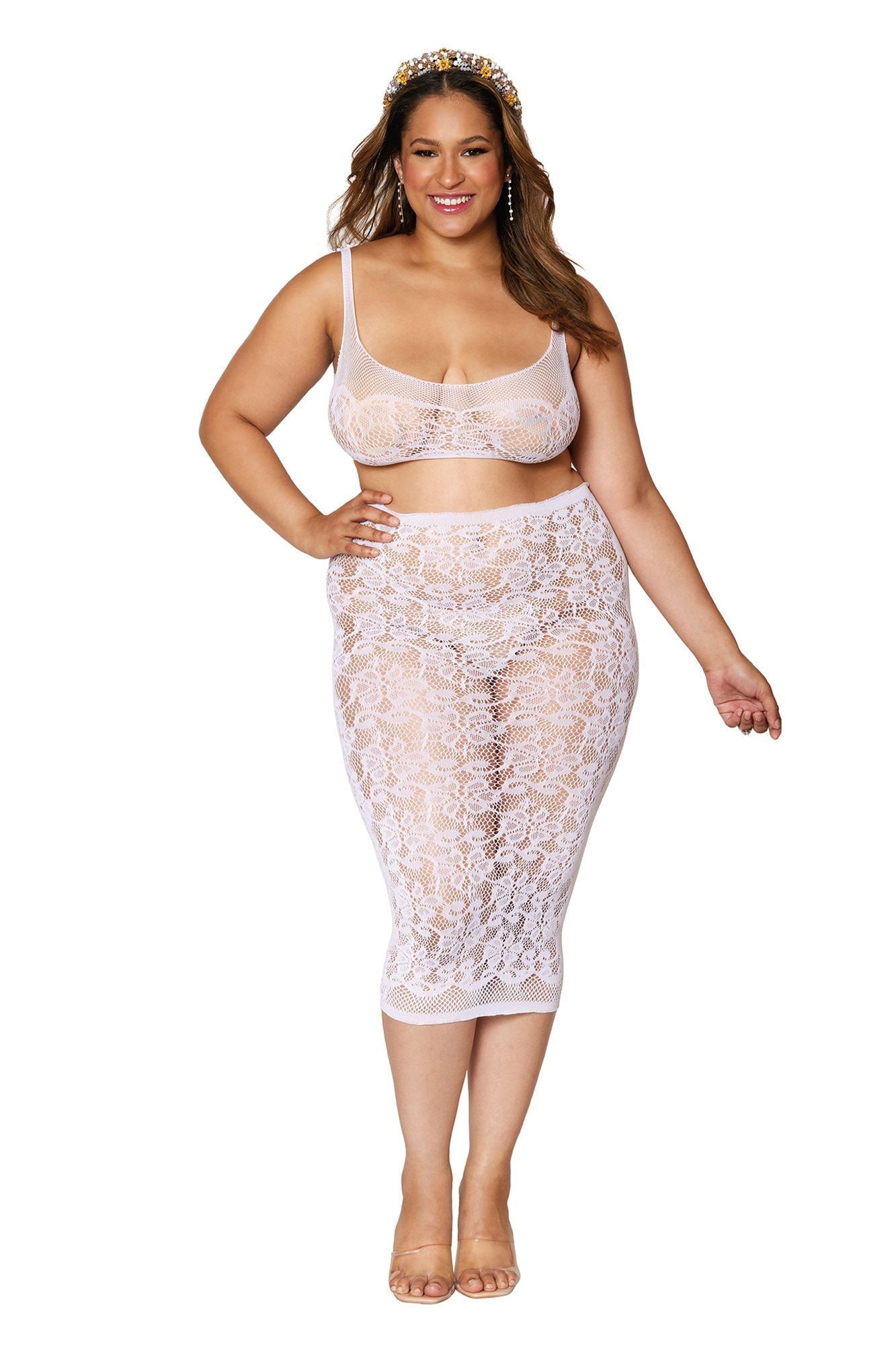 Bralette and Slip Skirt - Size - White Queen Size