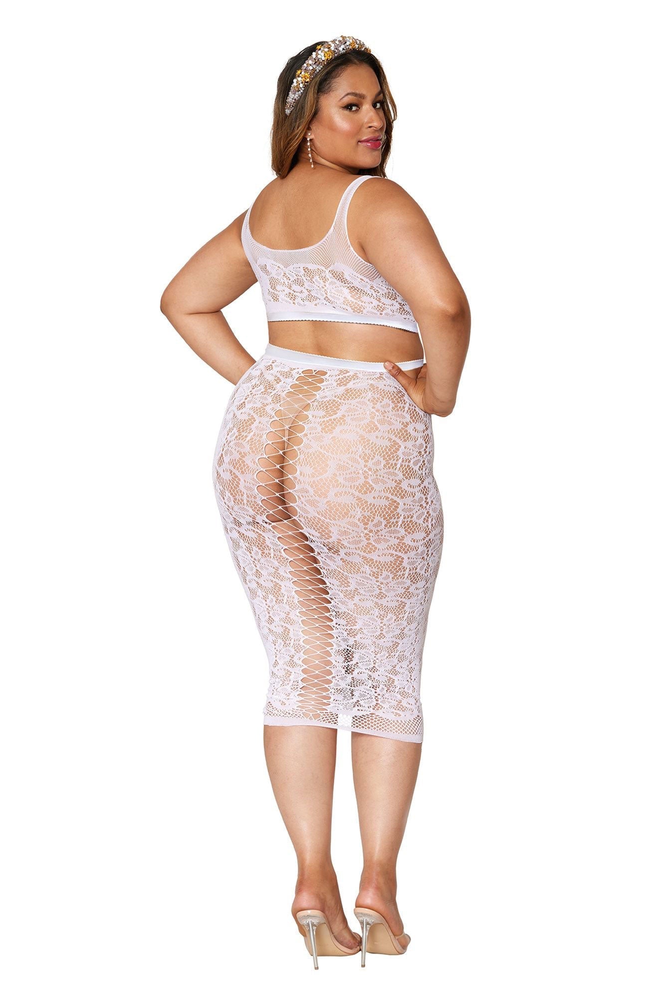 Bralette and Slip Skirt - Size - White Queen Size