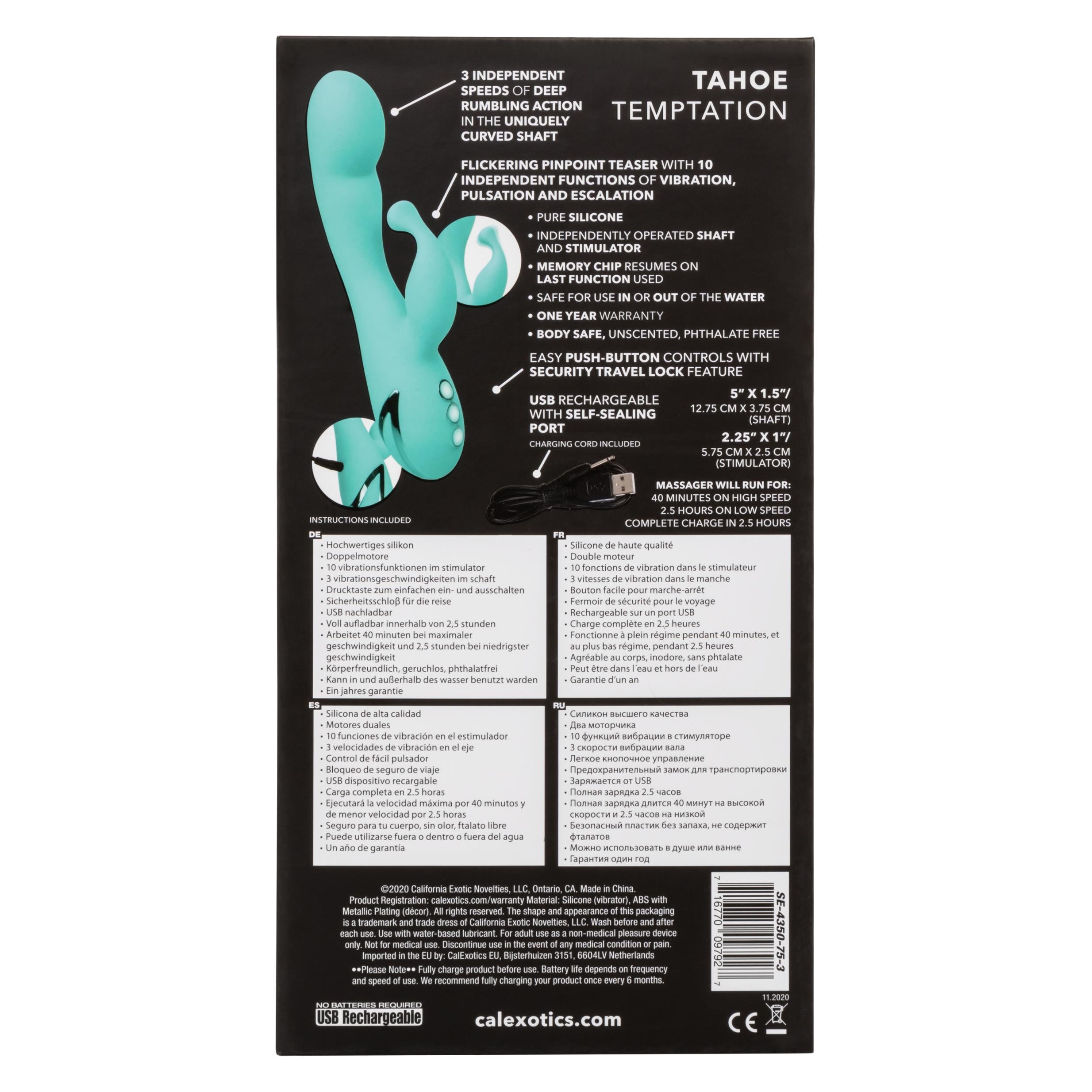 California Dreaming Tahoe Temptation Rabbit Vibrator - Teal