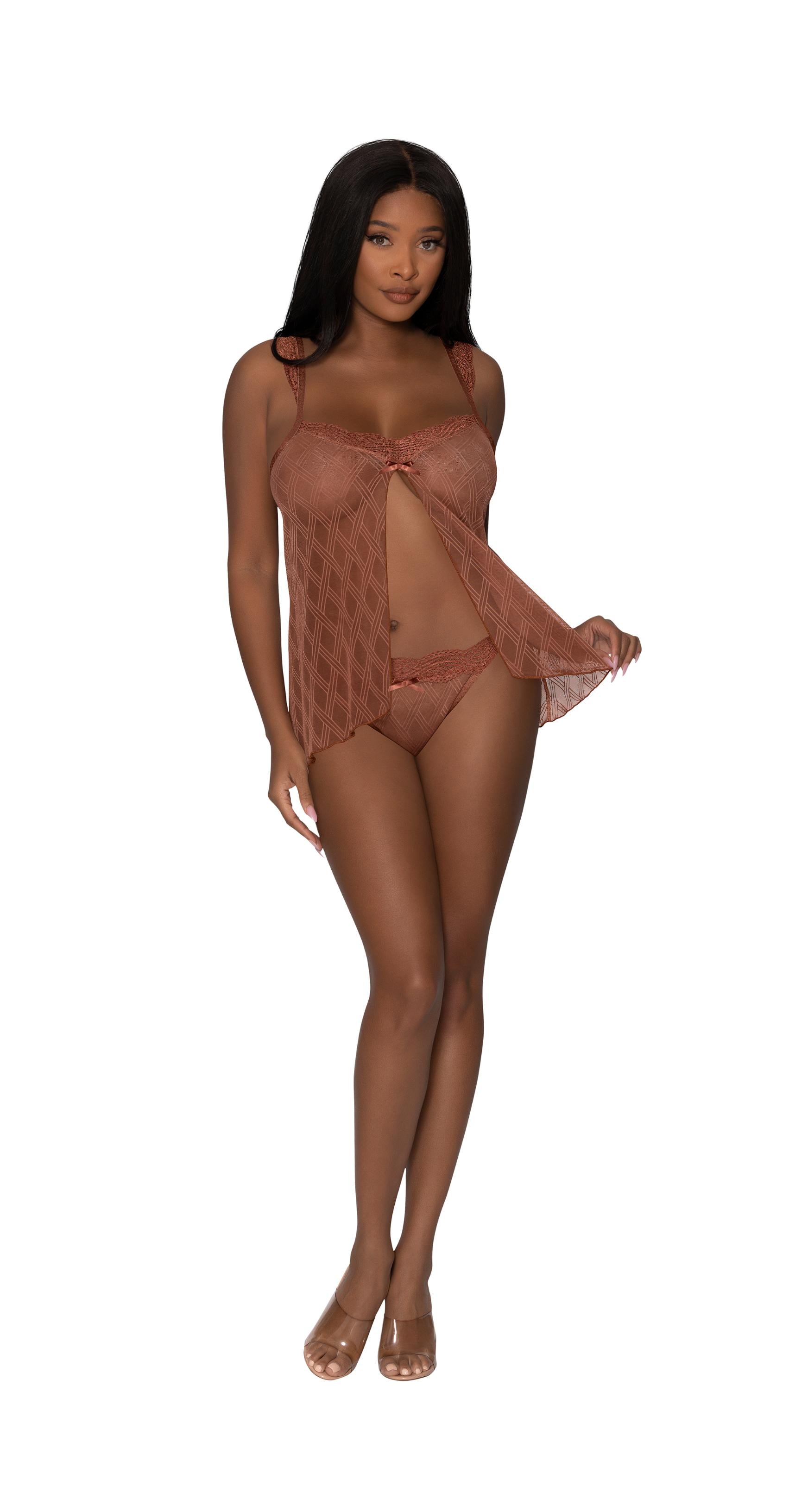 Caramel Kiss Babydoll & Thong Set Caramel L/xl