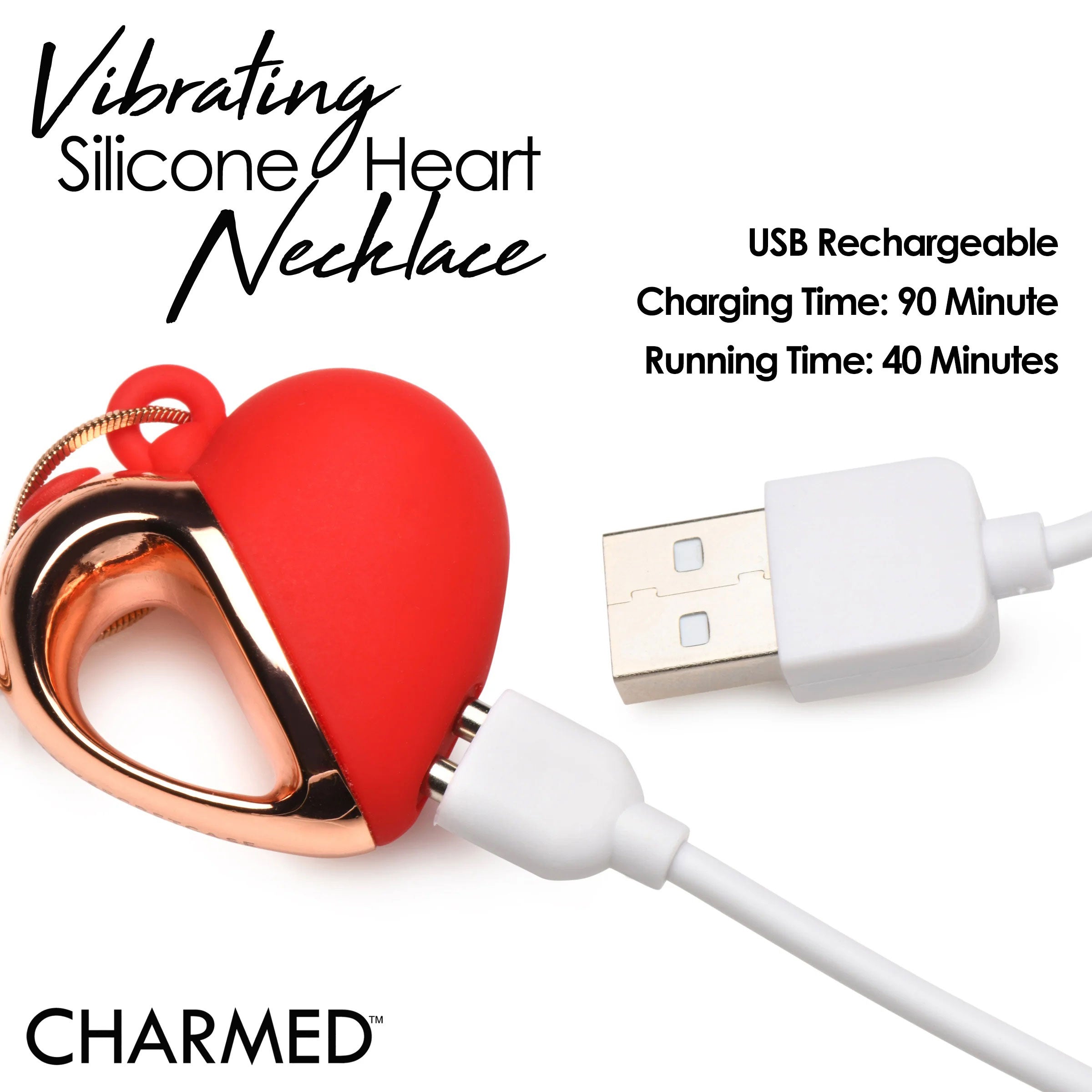 Charmed 10x Vibrating Silicone Heart Necklace