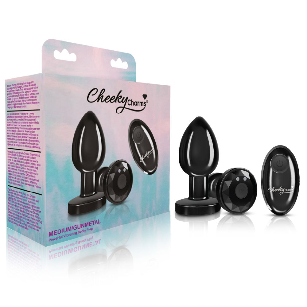 Cheeky Charms Vibrating Metal Plug Gunmetal W/ Remote Medium