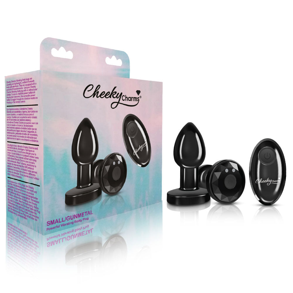 Cheeky Charms Vibrating Metal Plug Gunmetal W/ Remote Small
