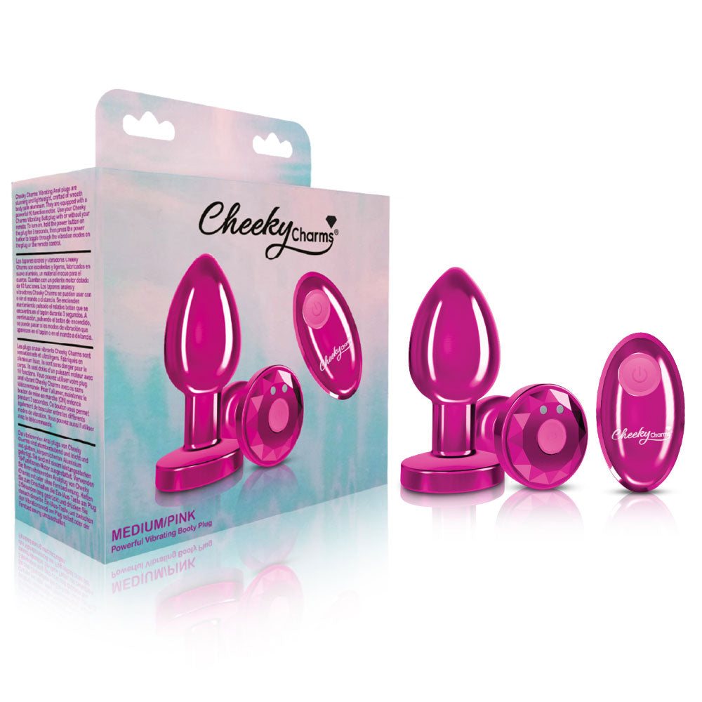 Cheeky Charms Vibrating Metal Plug Pink W/ Remote