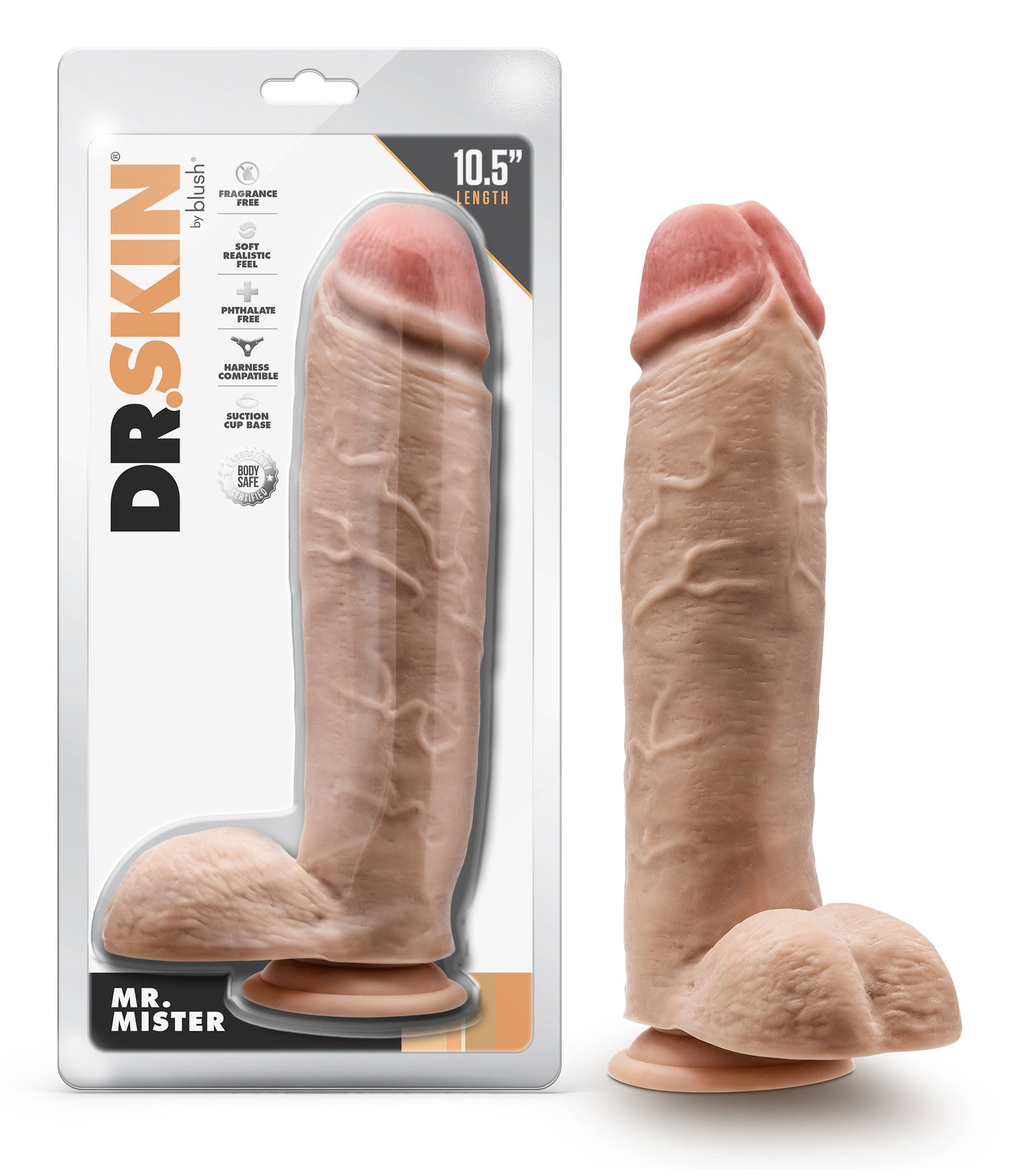 Dr. Skin Dr. Mister 10.5in Dildo W/ Balls Beige