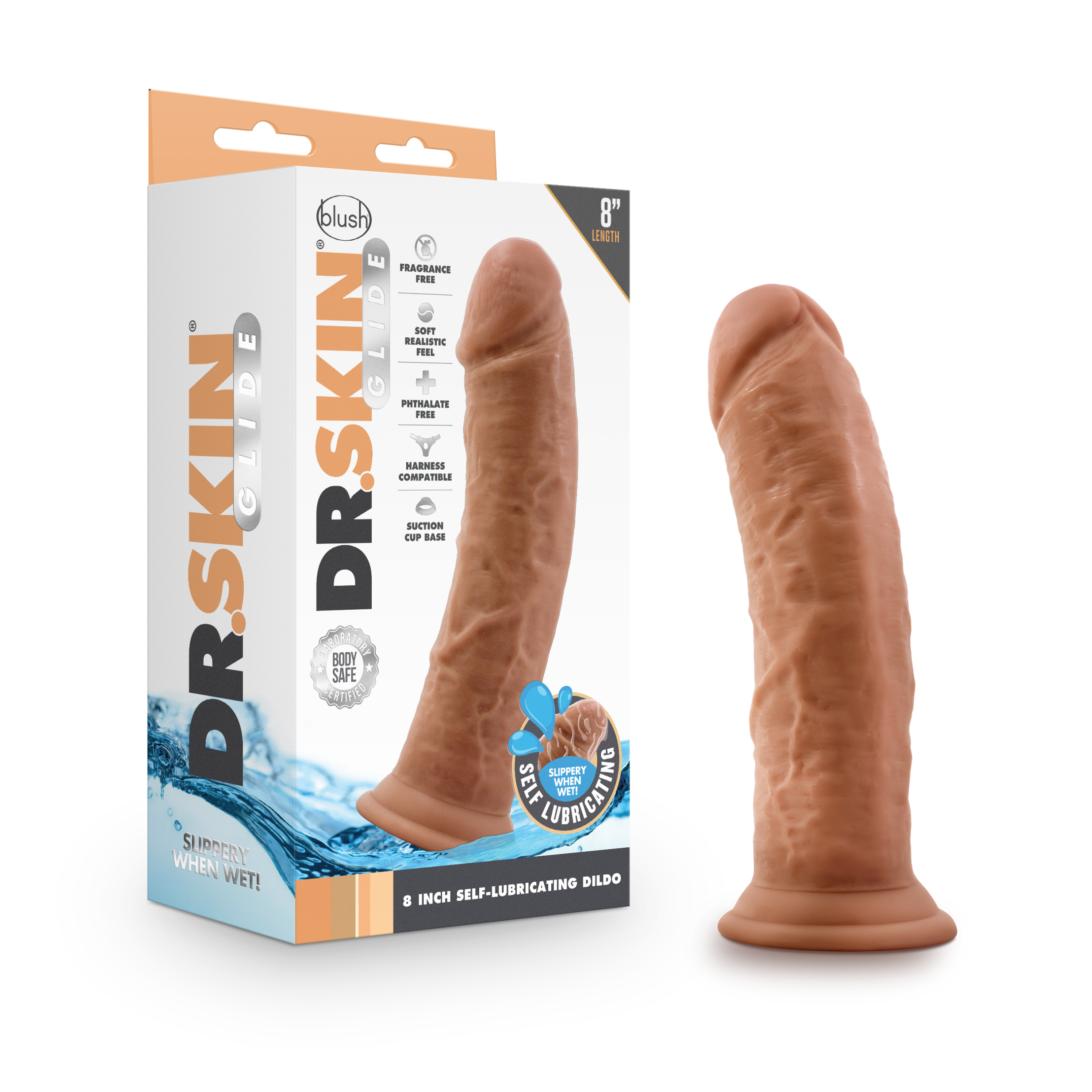 Dr. Skin Glide 8 Inch Self Lubricating Dildo Mocha