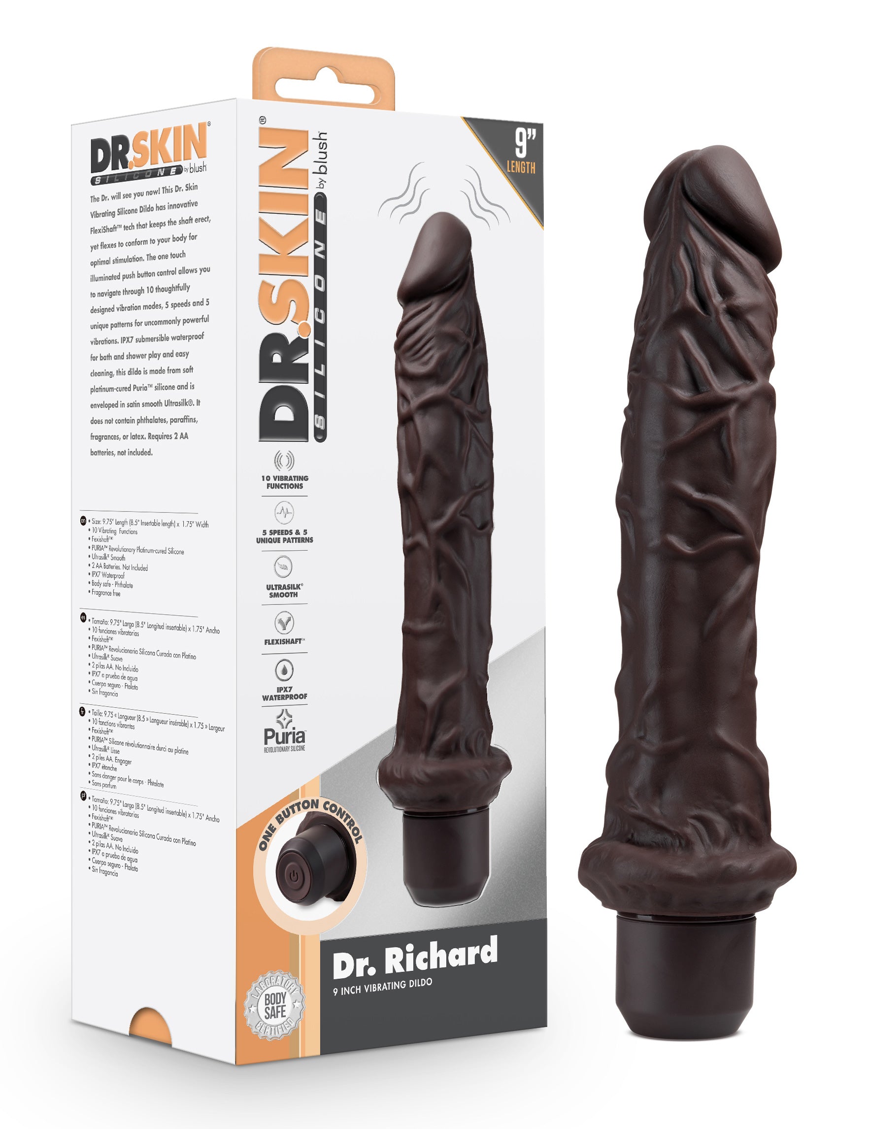 Dr. Skin Silicone Dr. Richard 9in Vibrating Dildo Brown