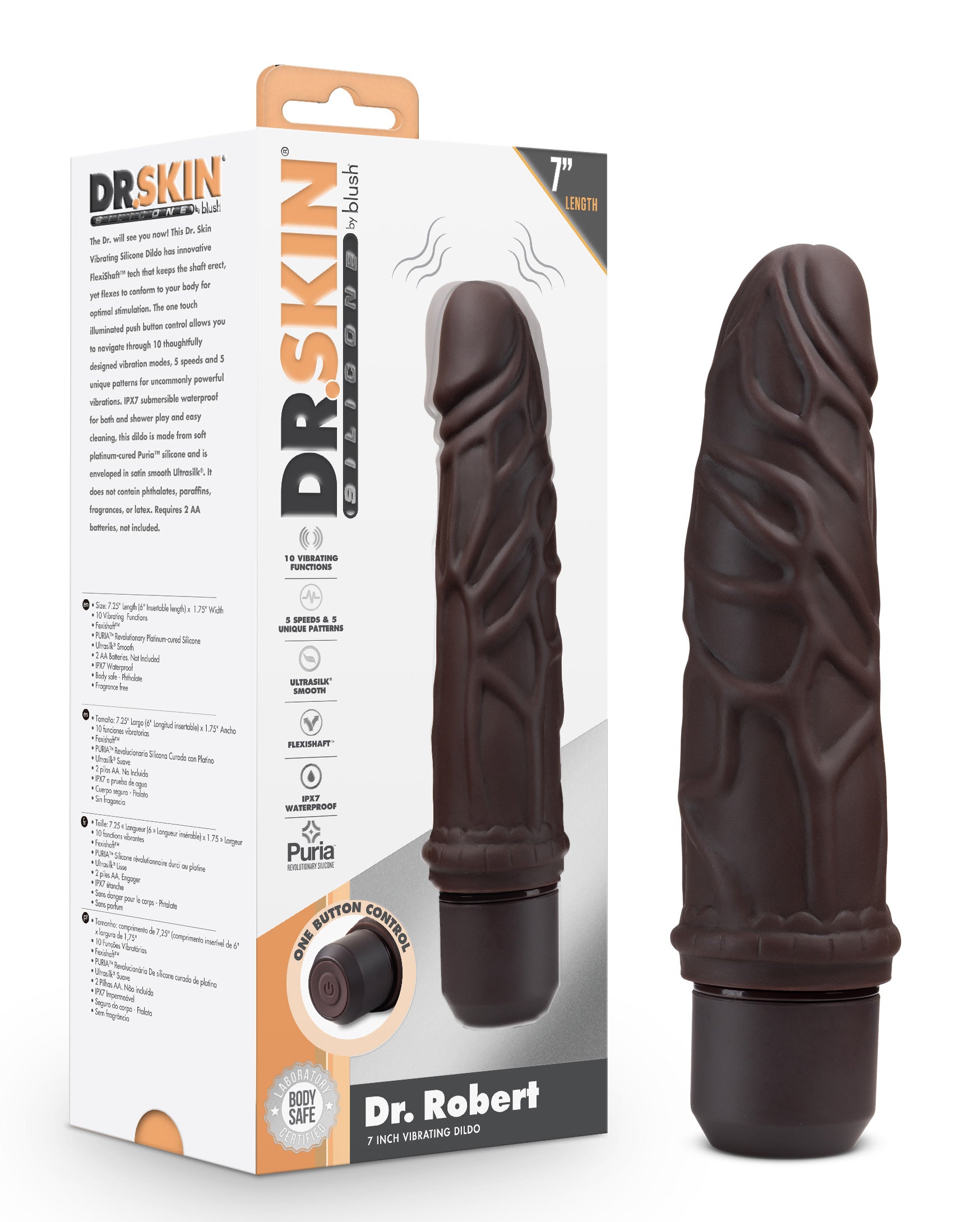 Dr. Skin Silicone Dr. Robert 7 In Vibrating Dildo Brown