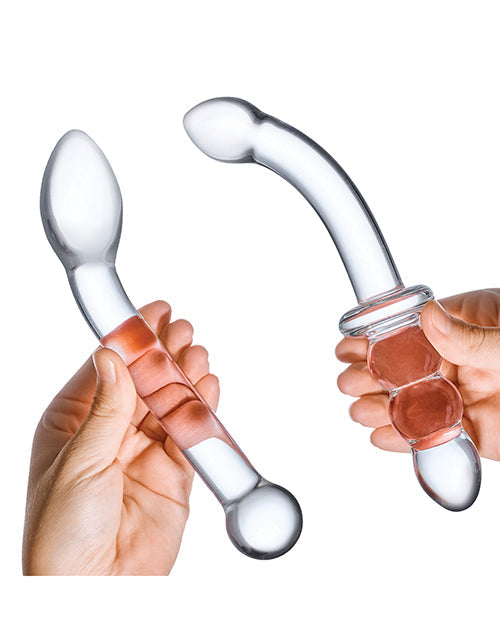 G-spot Pleasure Glass Dildo Set 2 Pc in Clear by Glas