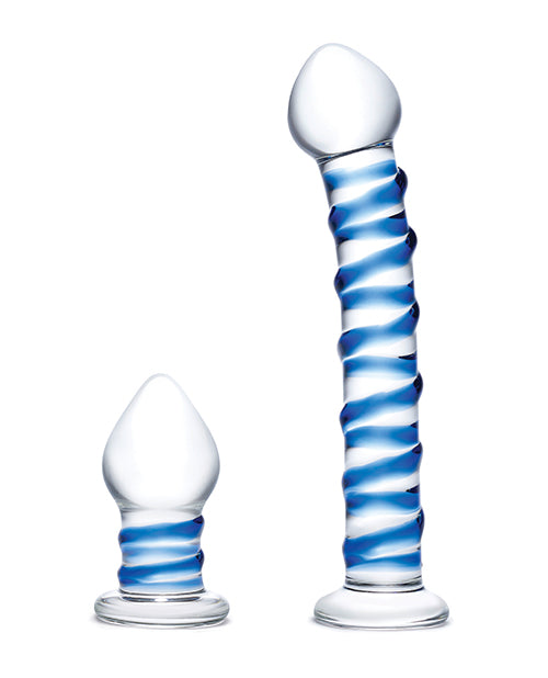 Glas 2pc Douple Penetration Glass Swirly Dildo & Butt Plug Set
