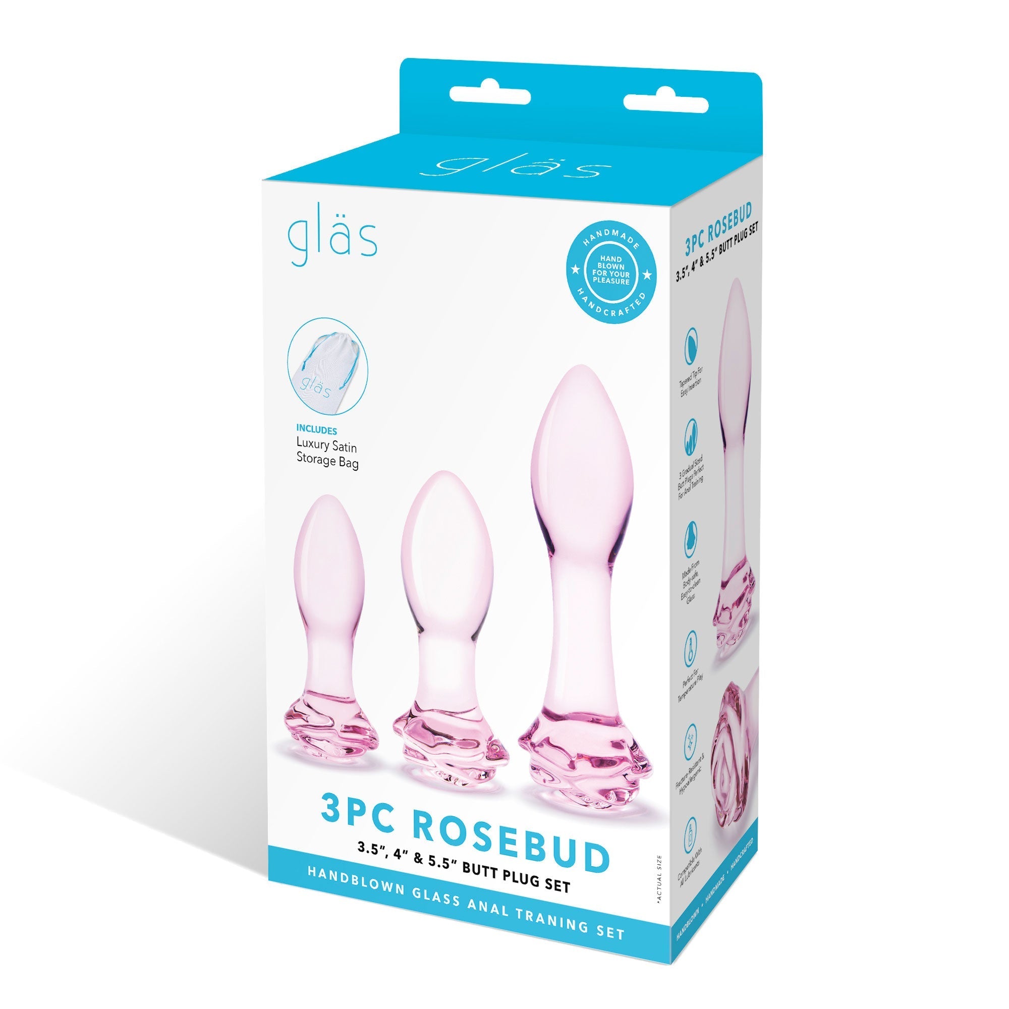 Glas 3pc Rosebud Butt Plug Set