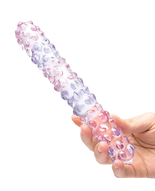 Glas 9" Purple Rose Nubby Glass Dildo - Purple/pink