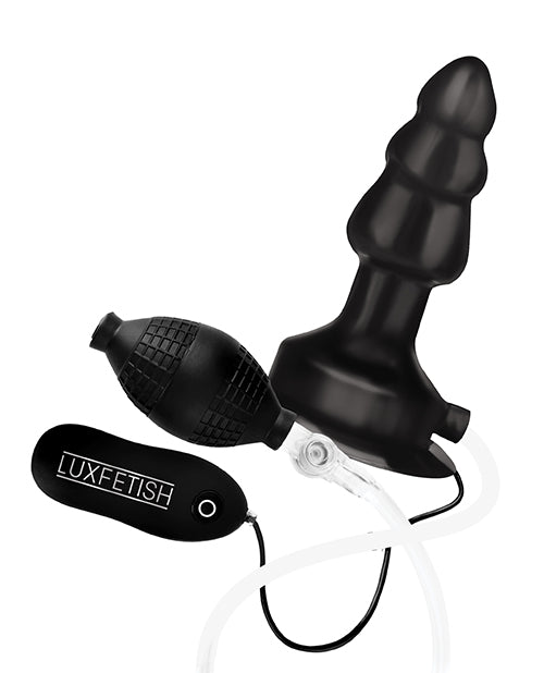 Lux Fetish 4" Inflatable Vibrating Butt Plug W/suction Base - Black