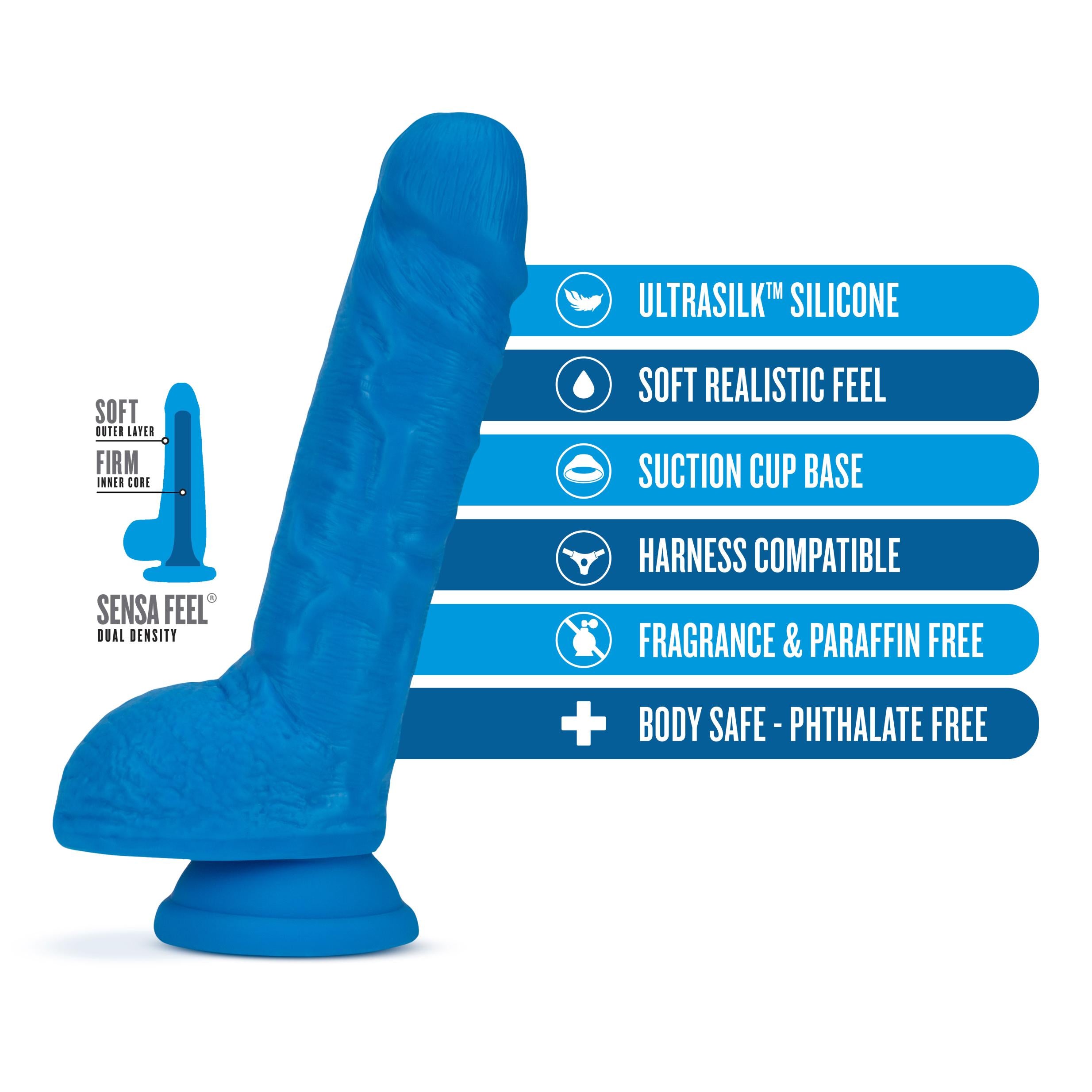 Neo Elite 9in Dual Density Cock /w Balls Neon Blue