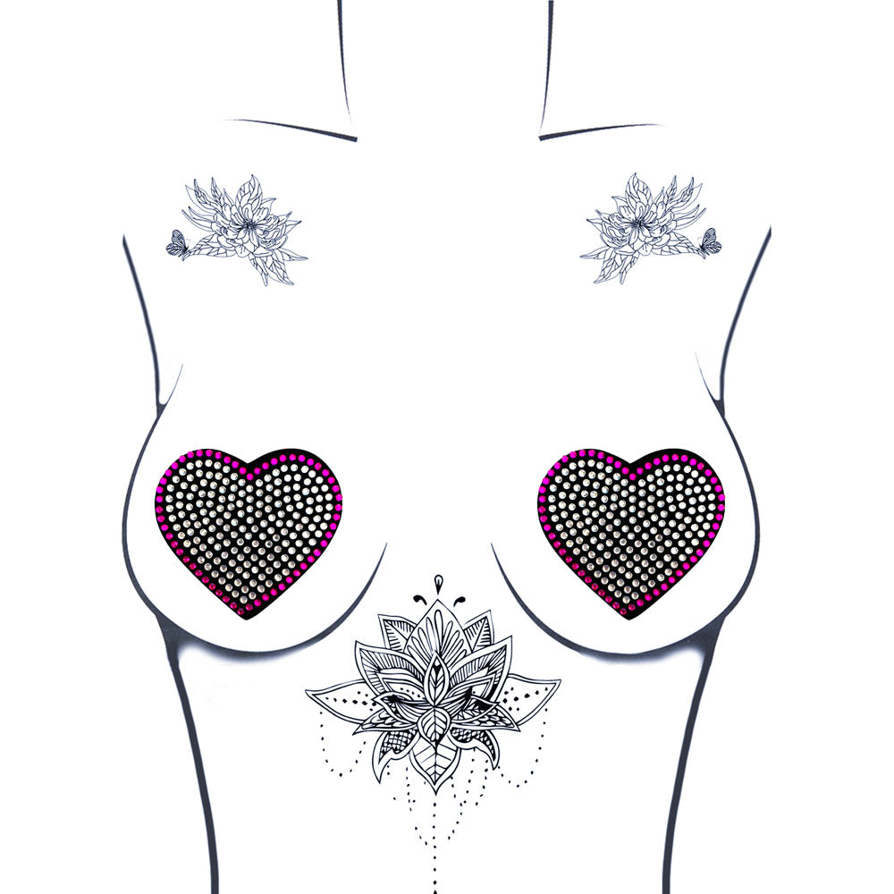 Neva Nude Burlesque Heart N' Soul Crystal Heart Pasties - Pink/clear O/s