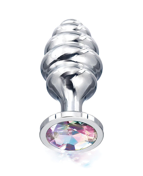 Nixie Honey Dipper Ribbed Metal Rainbow Jeweled Butt Plug Medium
