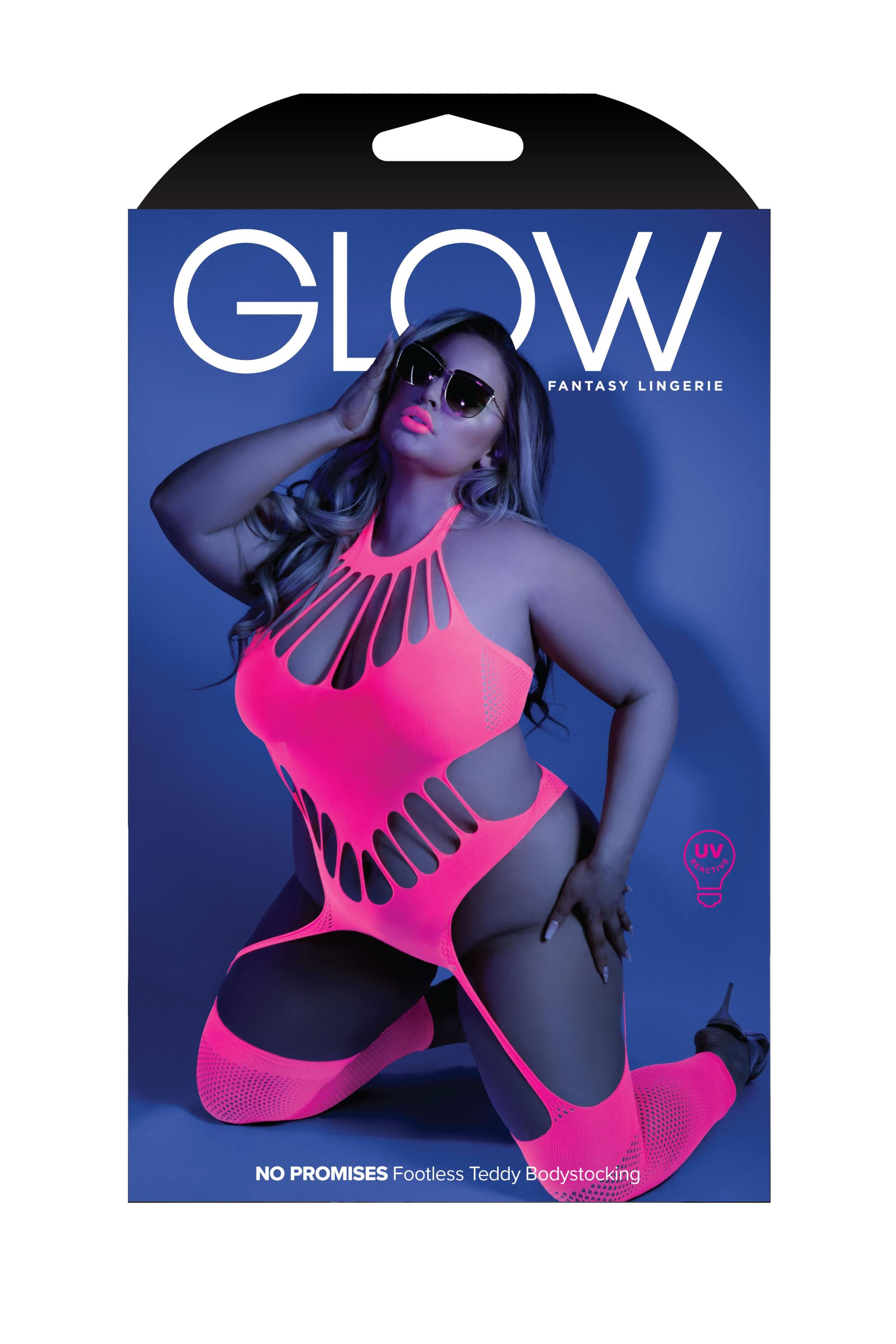 No Promises Teddy Bodystocking - One Size - Neon Pink
