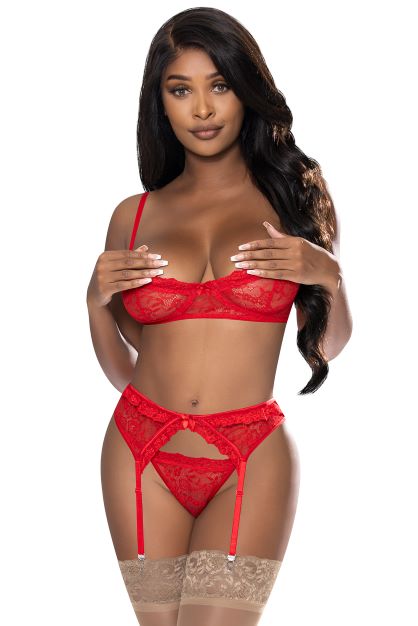 Ooh La Lace Demi Bra Garter & Tanga