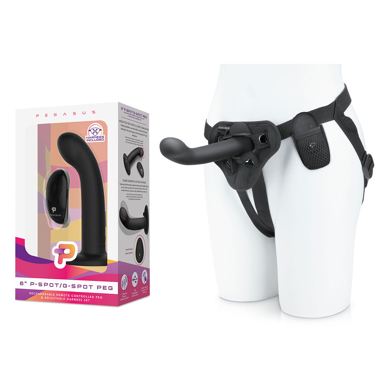 Pegasus 6" P-Spot / G-Spot Vibrator Peg & Harness Set