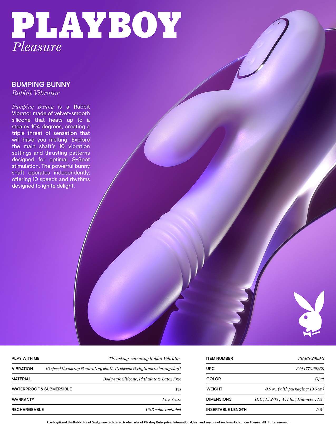 Playboy Pleasure - Bumping Bunny - Rabbit Vibrator - Opal
