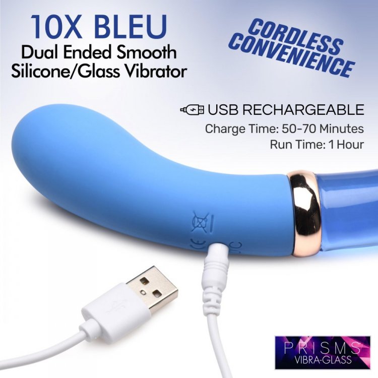 Prisms Vibra-glass Bleu Dual Ended Glass G-Spot Dildo