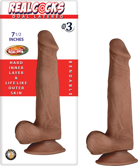 Real Cocks Dual Layered #3 7 1/2 Brown