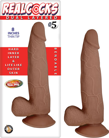 Real Cocks Dual Layered #5 Thin Tip 8 Brown