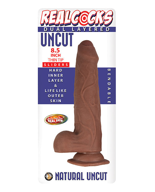 Realcocks Dual Layered Uncut Sliders 8.5" Thin Tip Brown