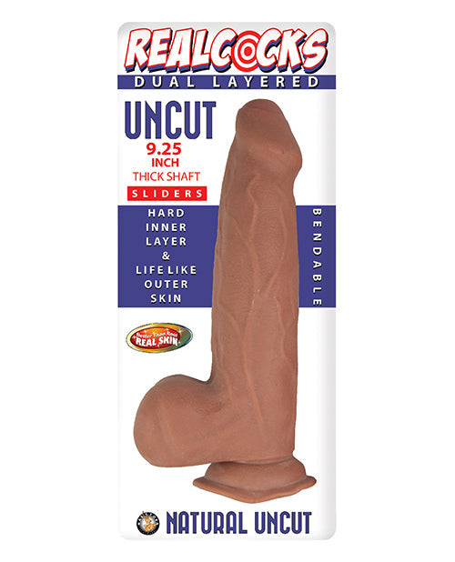 Realcocks Dual Layered Uncut Sliders 9.25" Thick Shaft Brown