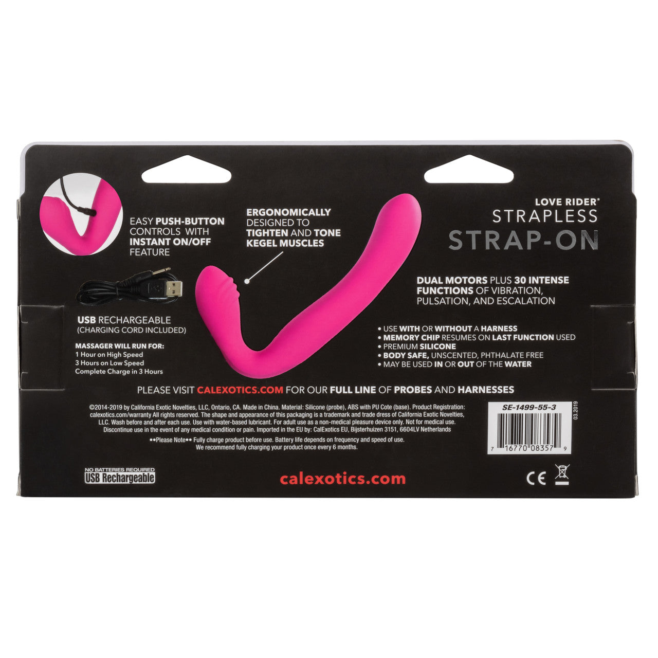 Rechargeable Love Rider Strap On - Pink