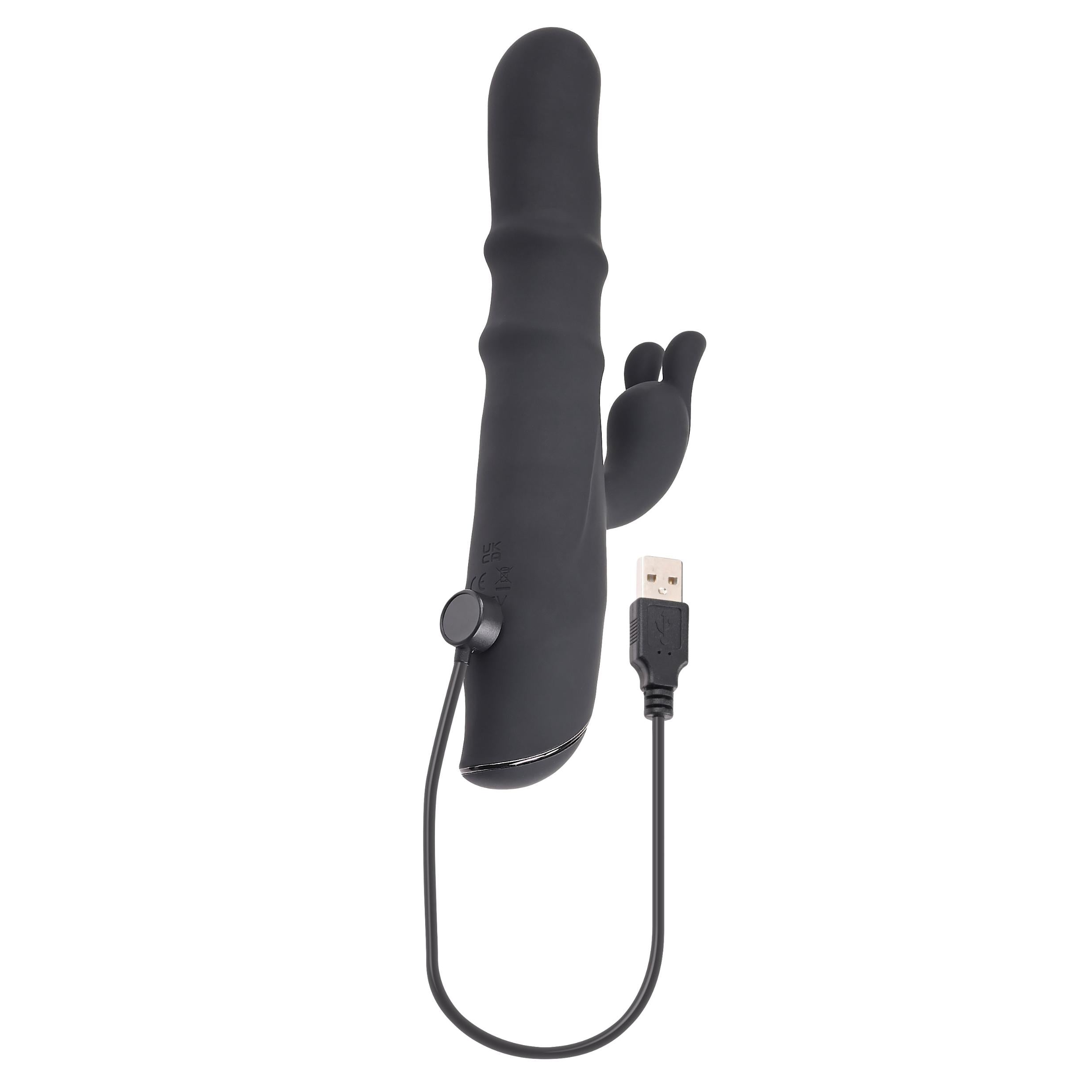 Ringmaster Rechargeable Ringed Rabbit Vibrator - Black