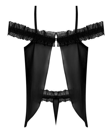 Ruffled Babydoll & Thong Black