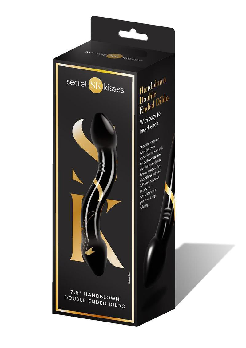 Secret Kisses - 7 Inch Handblown Double Ended Dildo - Black