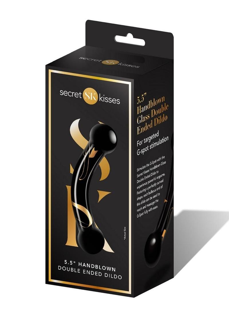 Secret Kisses - 7 Inch Handblown Double Ended Dildo - Black