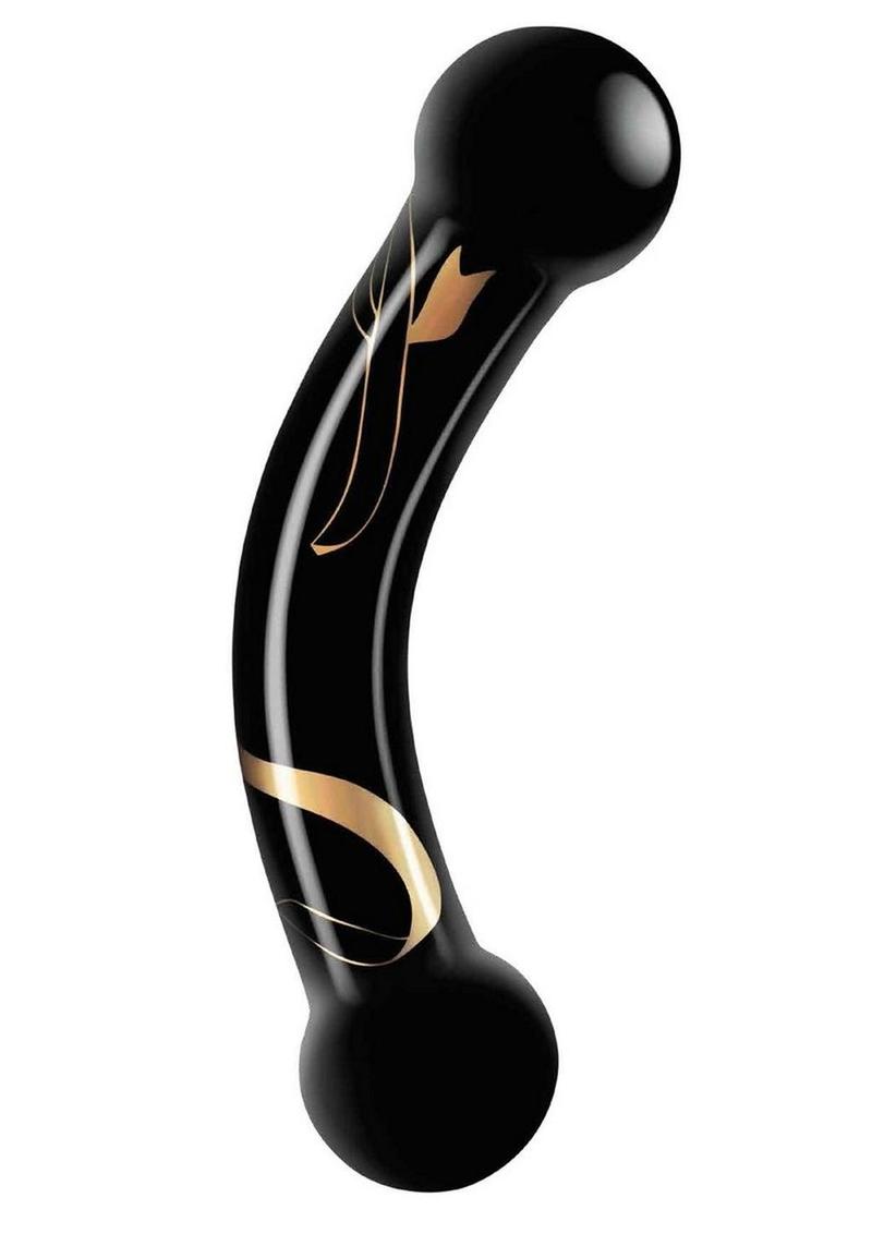 Secret Kisses - 7 Inch Handblown Double Ended Dildo - Black 5.5in