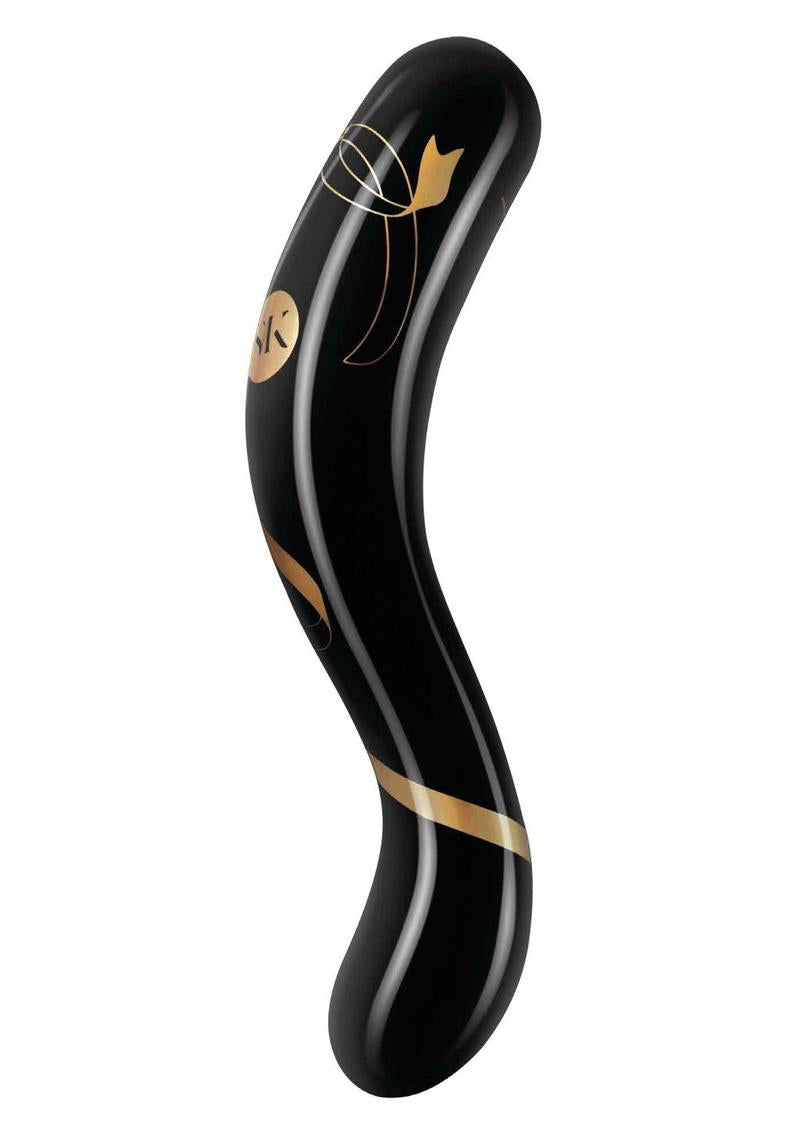 Secret Kisses - 7 Inch Handblown Double Ended Dildo - Black 7in
