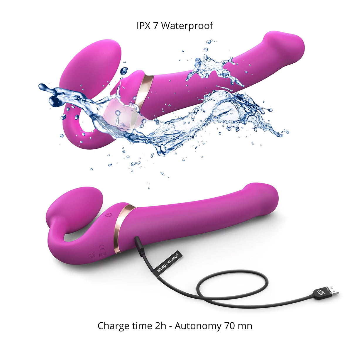 Strap-On-Me Multi-Orgasm Bendable Vibrating Strap-On - Fuchsia/XL