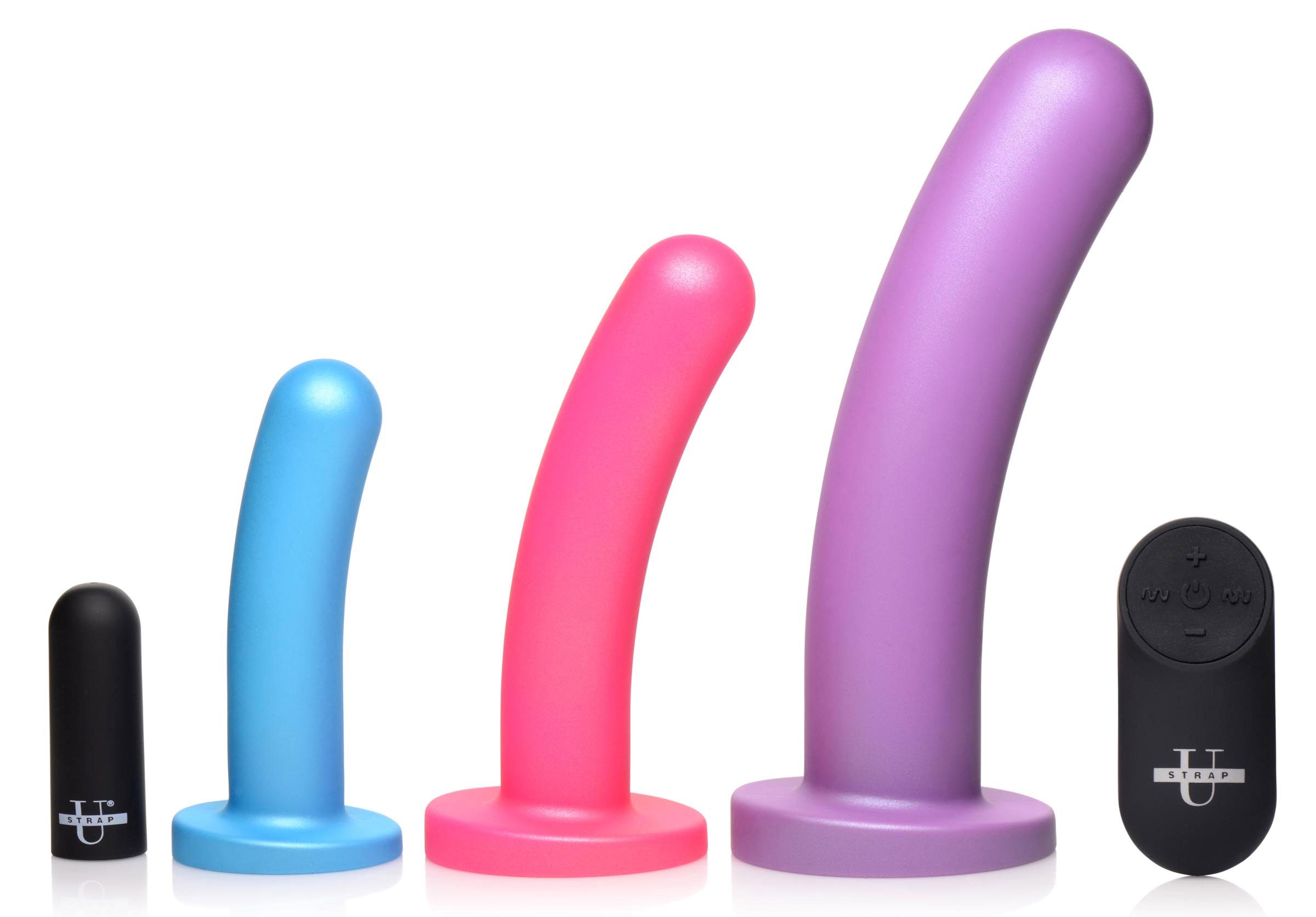 Triple Peg Vibrating Silicone Anal Dildo Set With Remote