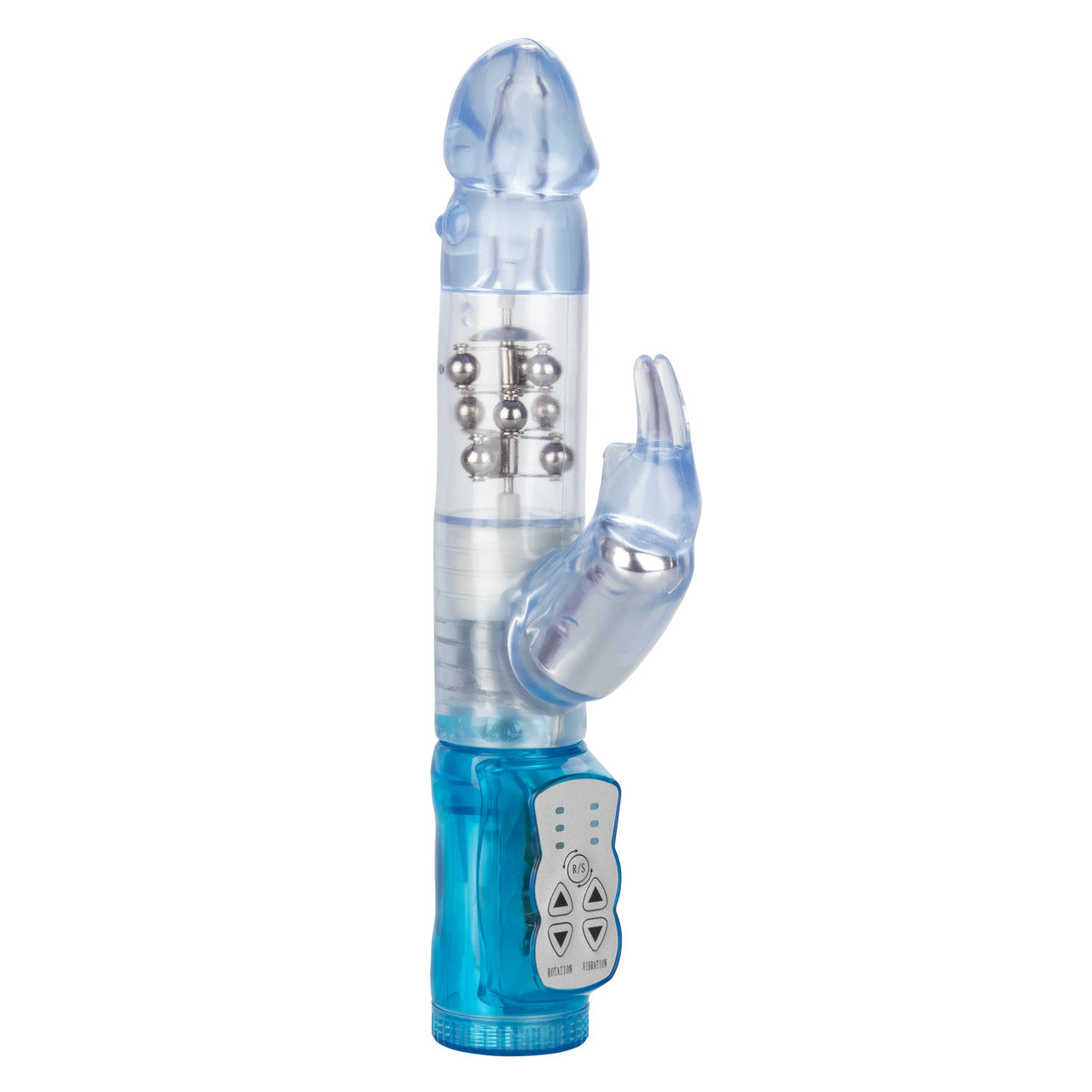 Waterproof Jack Rabbit Vibrator Clear Float Beads - Clear Blue