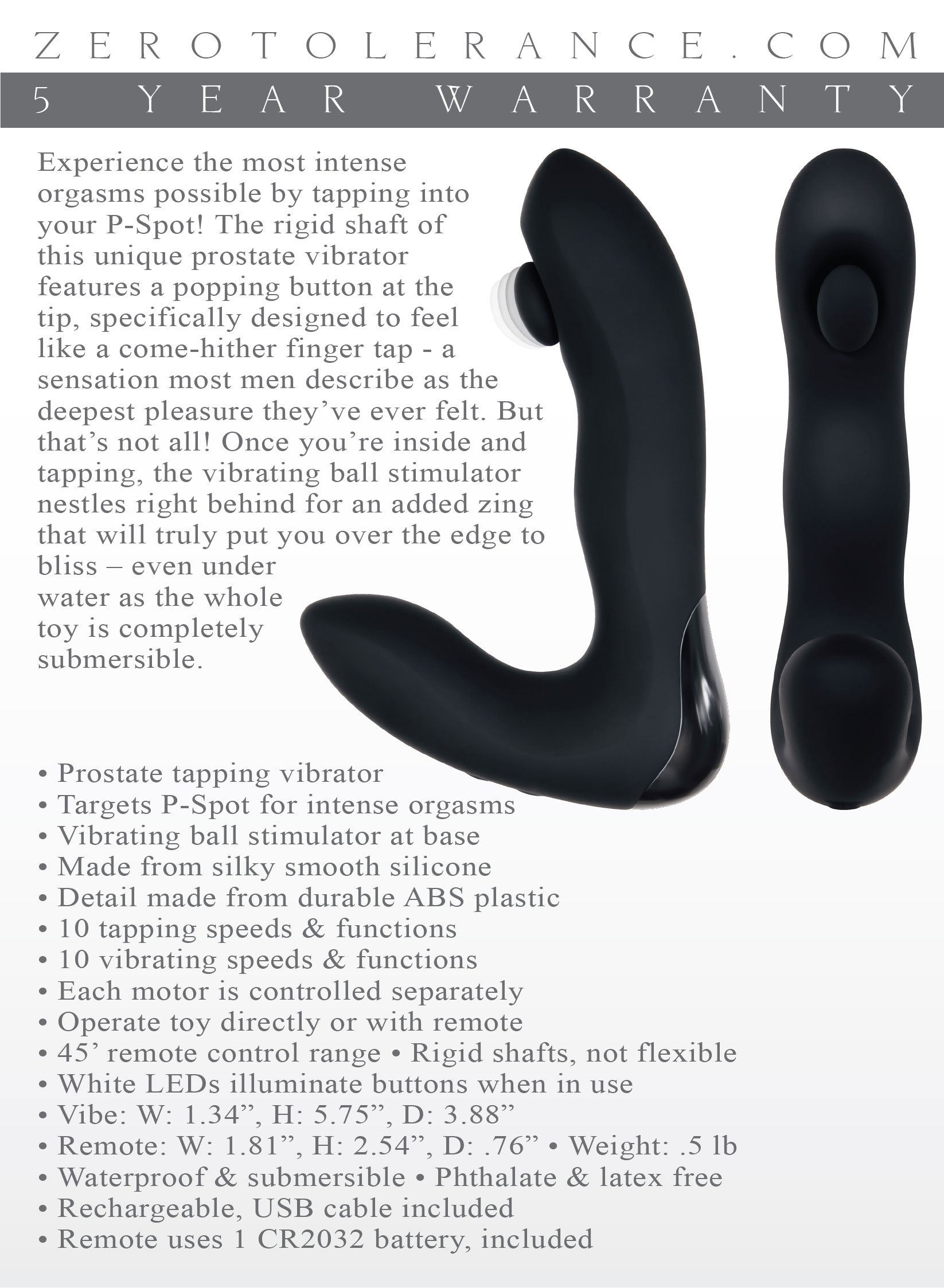 Zero Tolerance Toys Tap It Rechargeable P-Spot Vibrator