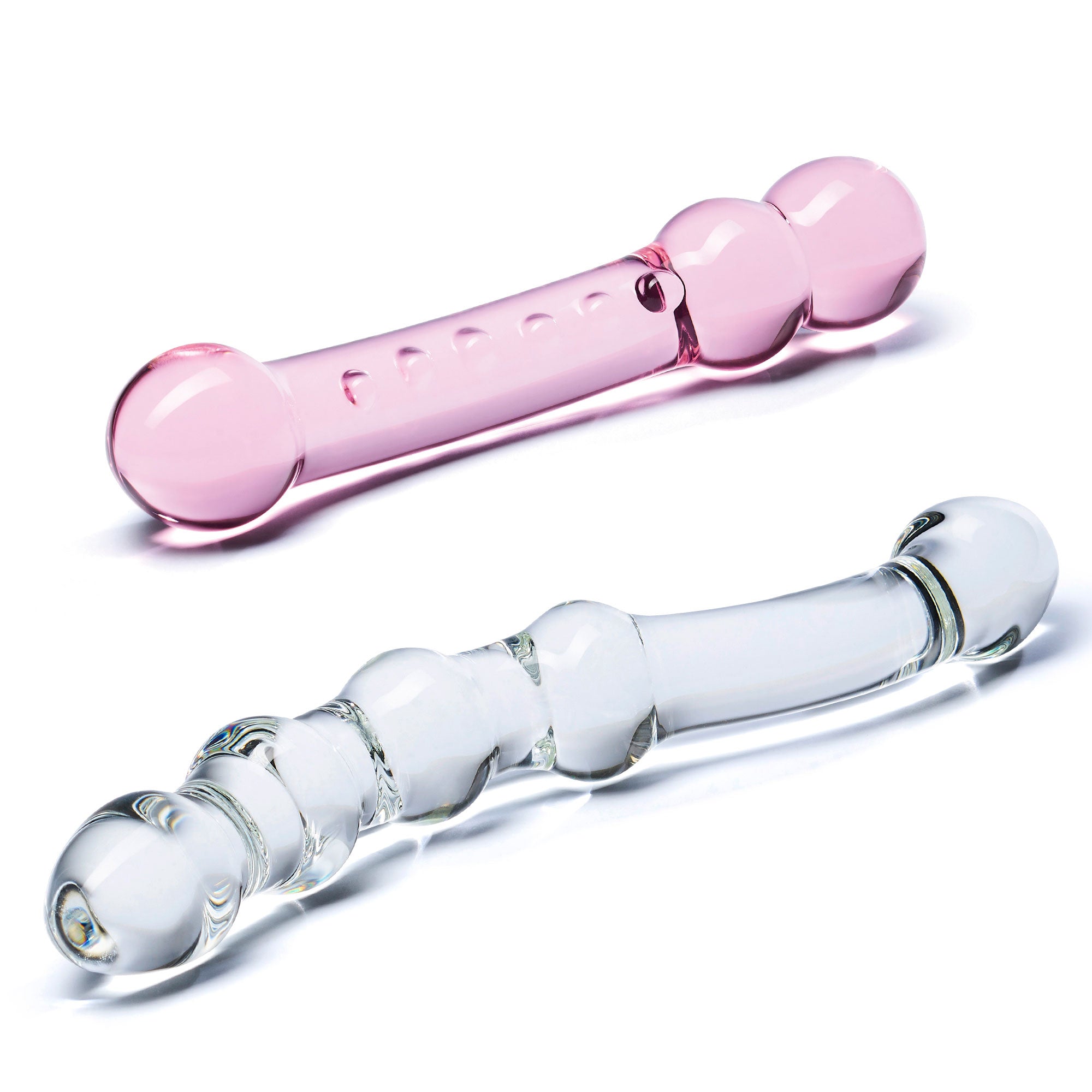 2 Pc Double Pleasure Glass Dildo Set in Pink/Clear by Glas