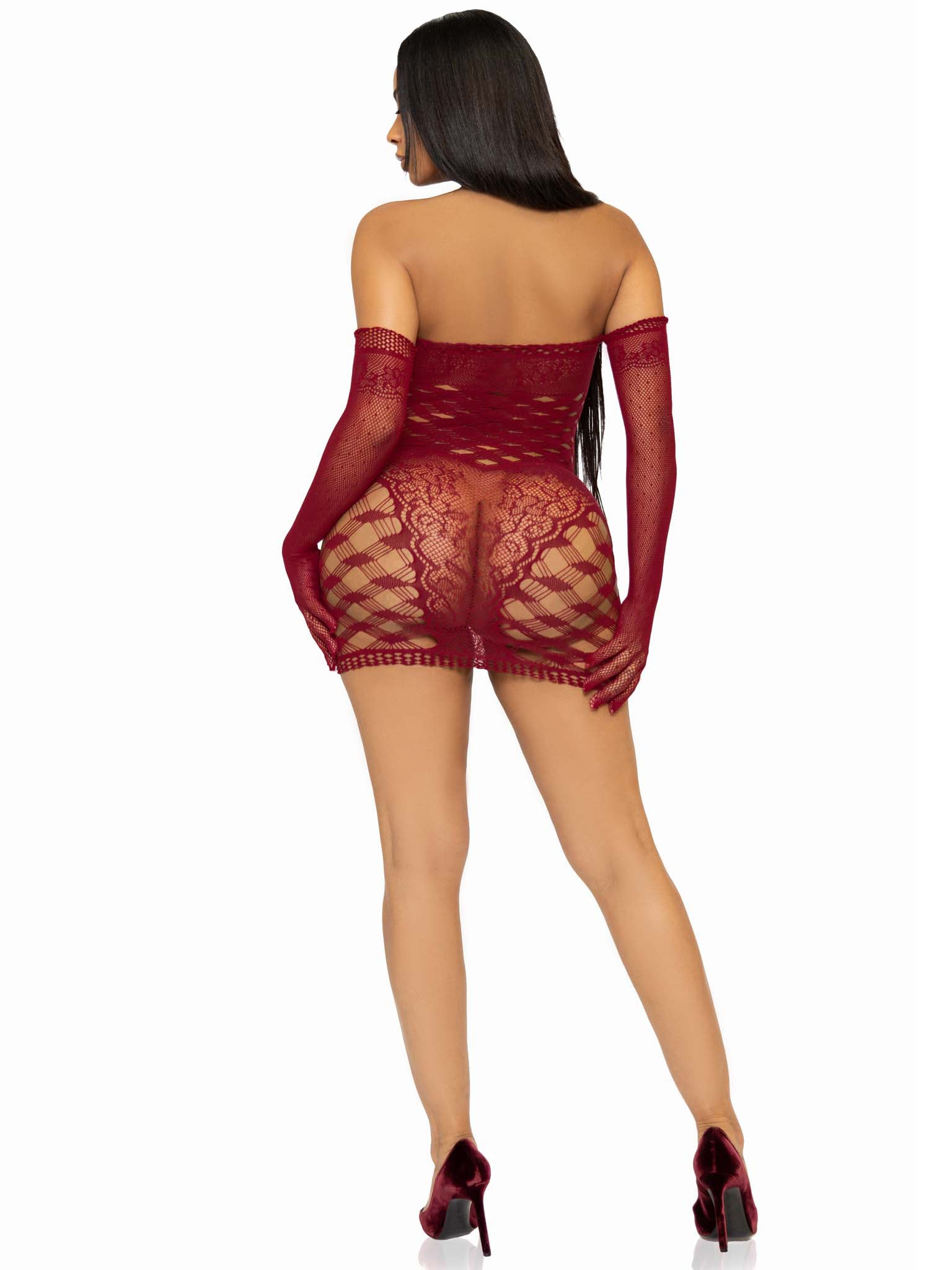 2 Pc Hardcore Net Tube Dress With Gloves - One Size