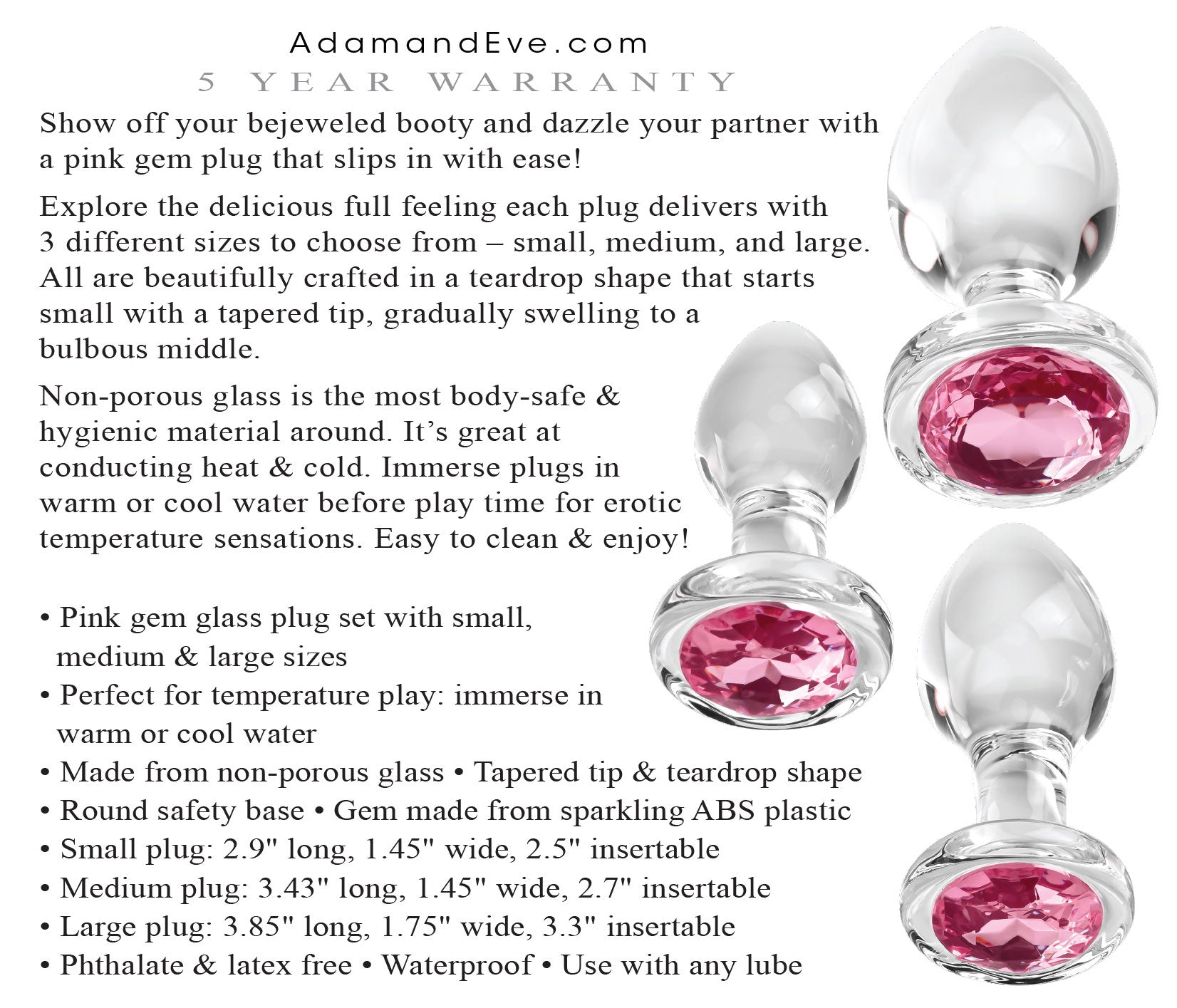 Adam & Eve Pink Gem Glass Plug Set