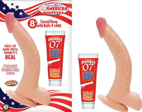 All American Whoppers 8in Curved Dong W/balls & Lube