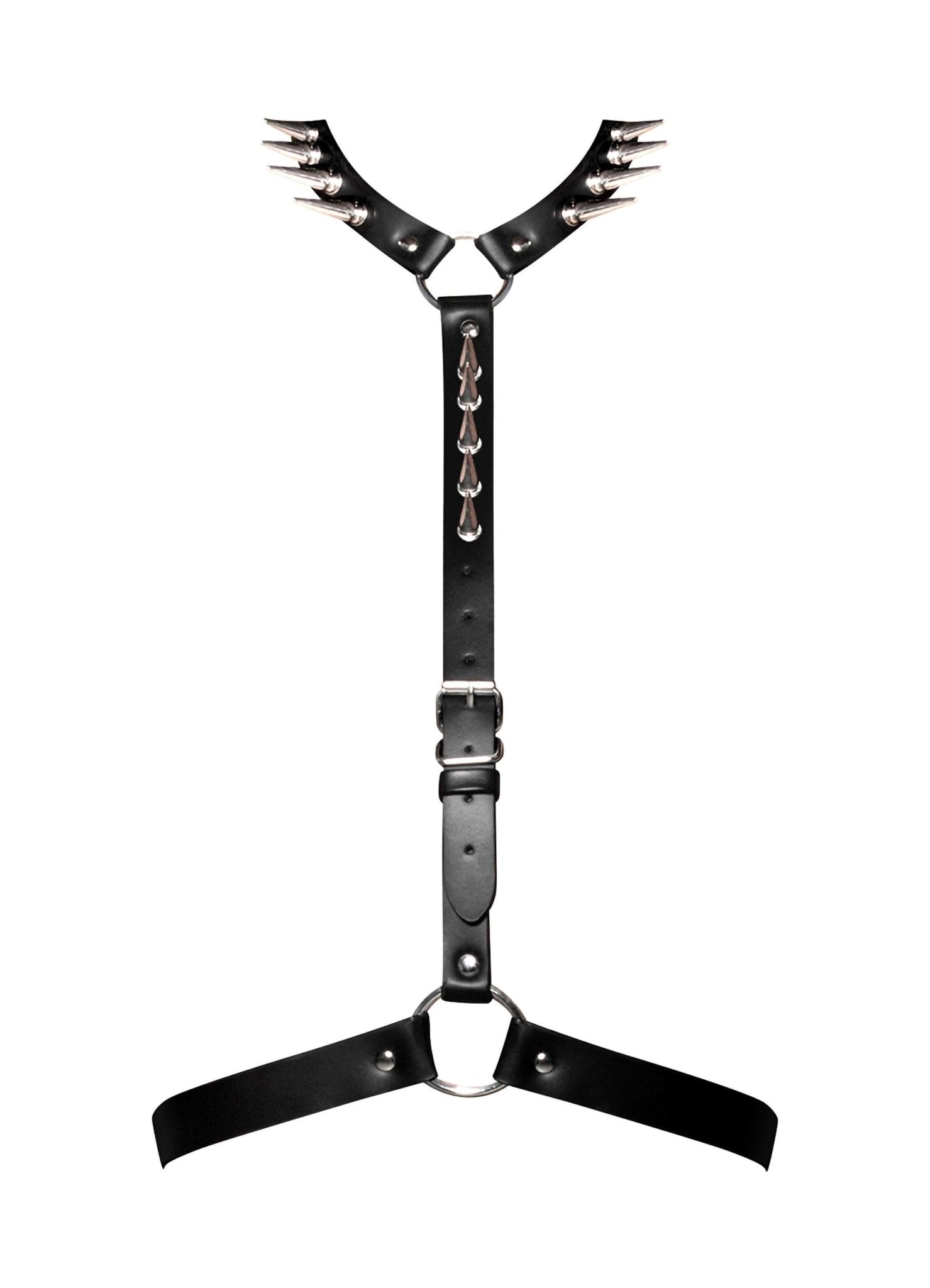 Aurelia Middle Strap Harness W/ Choker Collar & Spikes Black O/s