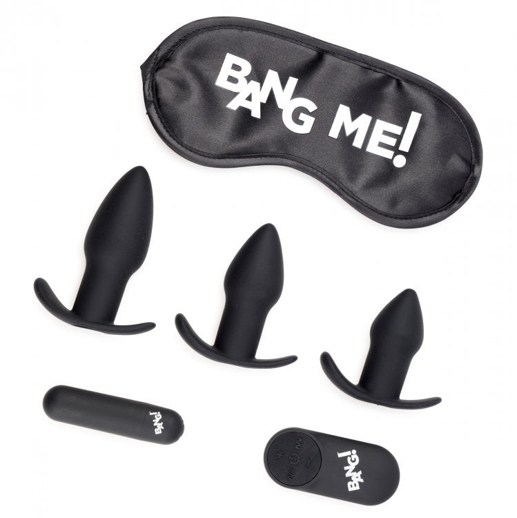 Bang! Backdoor Adventure 3pc Butt Plug Bullet Vibrator & Blindfold Kit Black