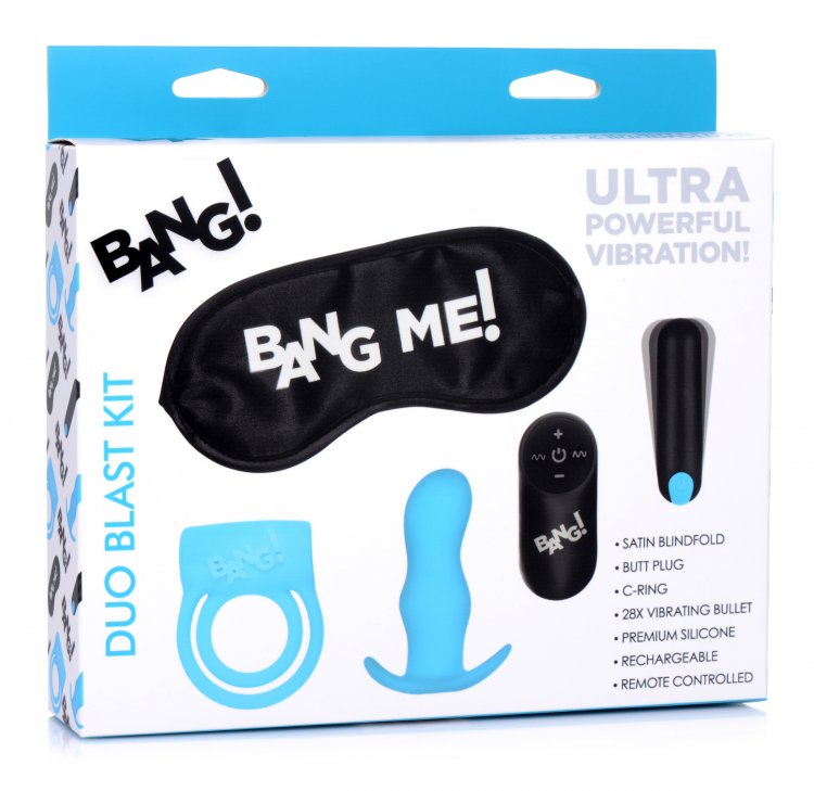 Bang! Duo Blast C Ring Butt Plug Bullet Vibrator & Blindfold Kit Black